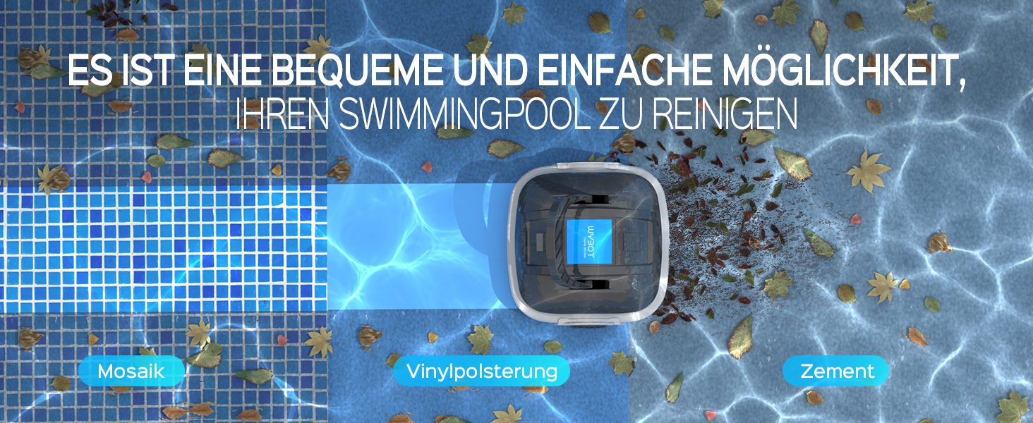 Робот для басейну акумуляторний бездротовий, Poolsauger Roboter з подвійним двигуном, автоматичне паркування, для плоских басейнів до 80 м², 100 хв роботи, подвійна фільтрація, темно-сірий