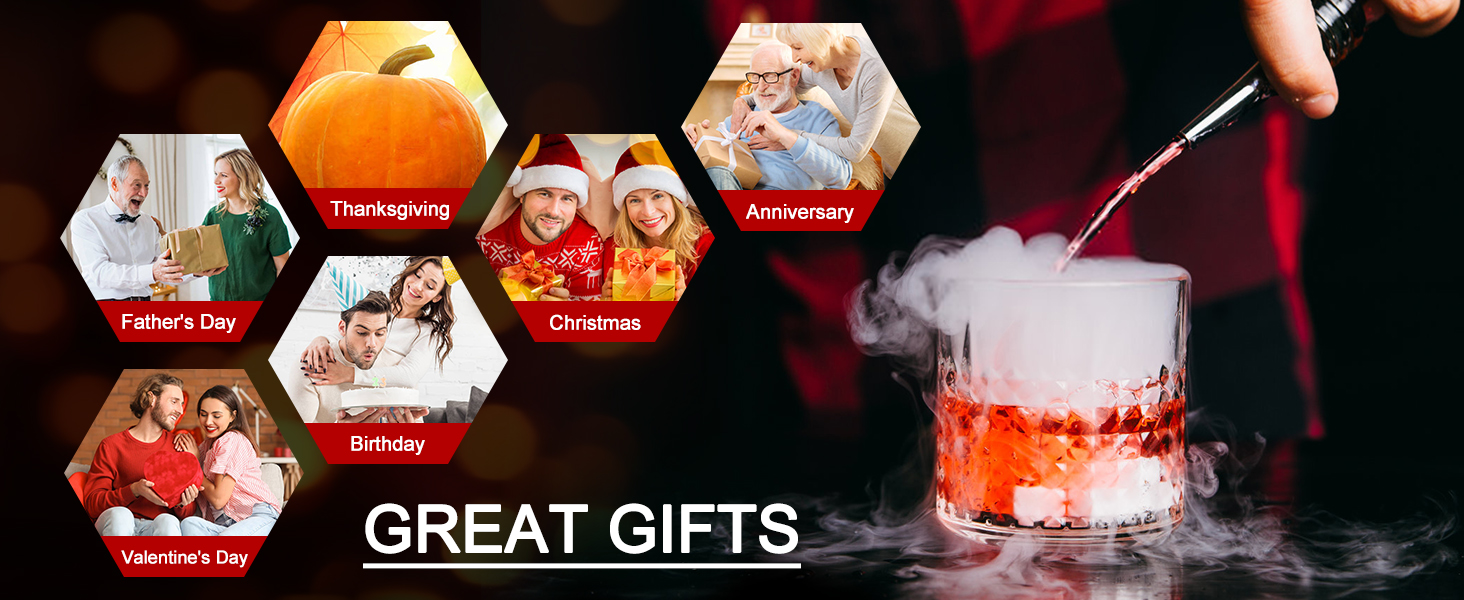 Набір для копчення коктейлів та віскі, з 4 дерев'яними стружками, подарунок на День батька, для Old Fashioned, коктейлів, віскі, бурбону, кави, м'яса, горіхів Saturn - горіх