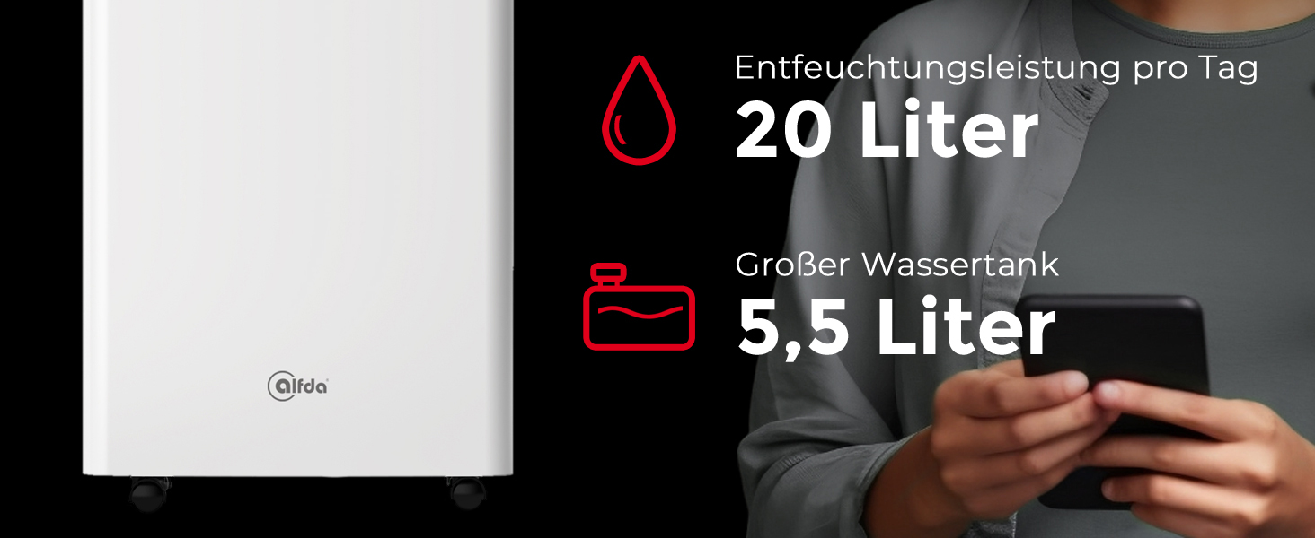 Електричний осушувач повітря AEF2000 - 20 л/день, до 30 м², тихий, з автовимкненням, гігростатом та сенсорним дисплеєм. Ідеально для спальні та ванної кімнати. З керуванням через додаток.