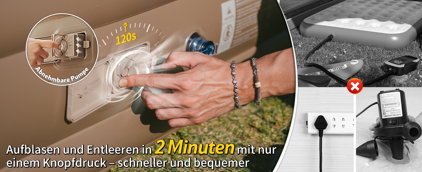 Надувний матрац Naturehike 2 особи, самонадувний з акумуляторним насосом, 198x152x45 см для кемпінгу та дому, легкий, зручний, швидко надувається