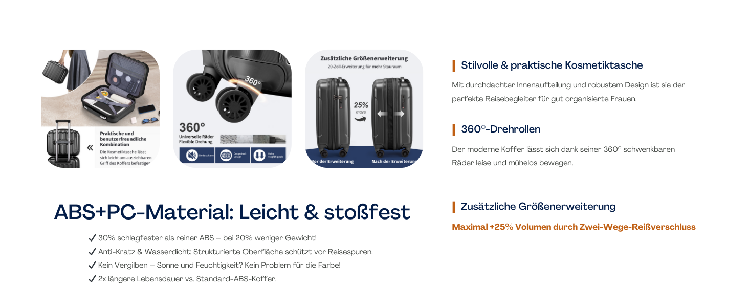 Набір валіз LEADZM 2 шт. з косметичною сумкою, валізи з ABS+PC, телескопічний ручка, ручна поклажа, градієнтний дизайн (чорний)