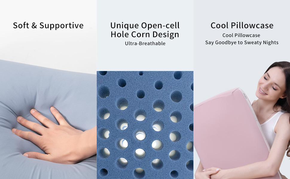 Подушка Memory Foam з ефектом пам'яті, ергономічна, для сну на боці, спині та животі - блакитна