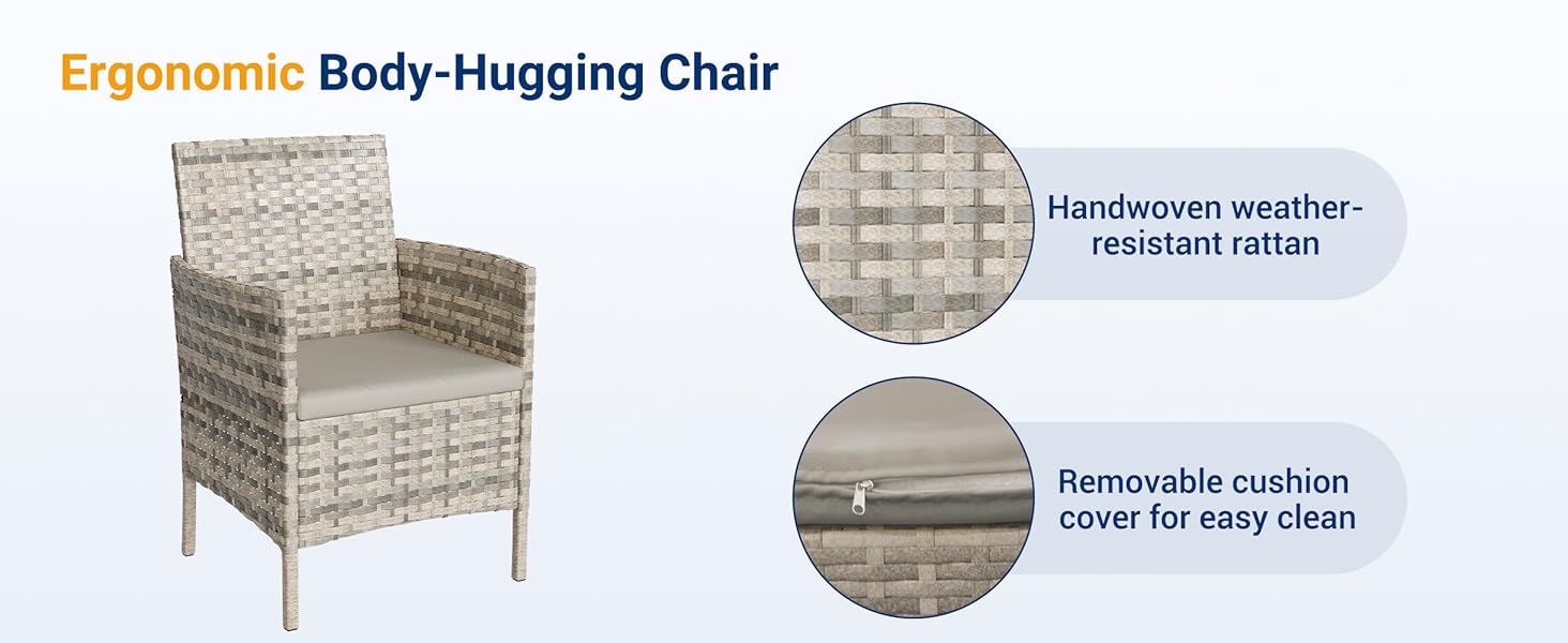 Набір садових меблів UDPATIO Lounge для балкона: стіл та 2 стільці, стійкий до погодних умов, для тераси та саду, поліротанг, 2 особи (кремовий, 3-частинний)