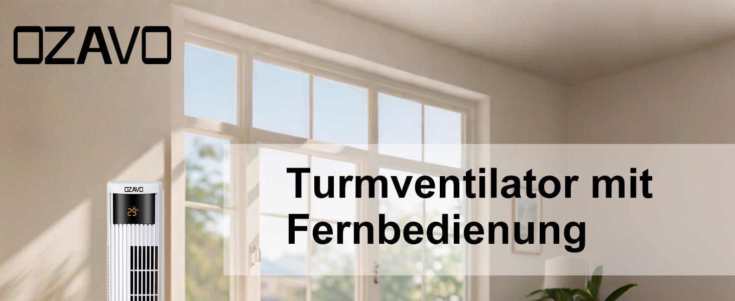Вентилятор вежовий Turmventilator з пультом, LED-дисплеєм та таймером – 3 режими, 70° осциляція, 50 Вт, 97.5 см (білий)