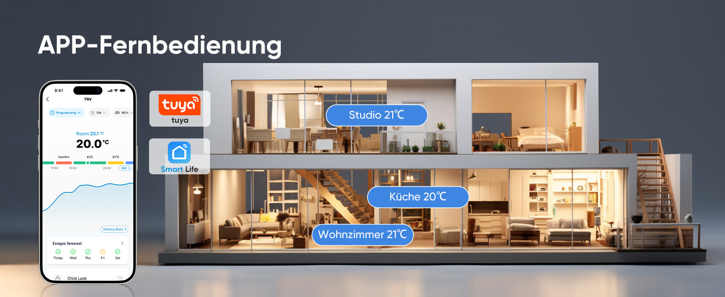 Розумний термостат для радіатора Salcar WiFi, сумісний з Alexa та Google Home, програмований, Tuya Smart, без шлюзу