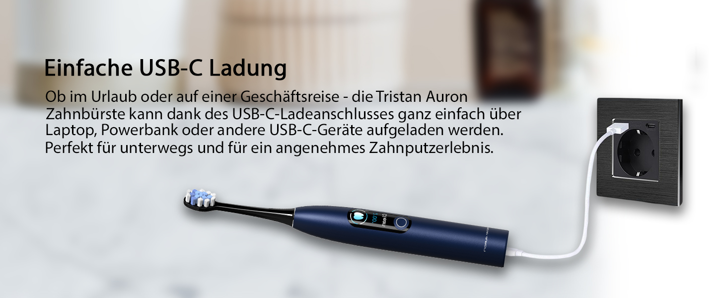 Електрична звукова зубна щітка Tristan Auron SmartOne (Блакитна) – 48 000 вібрацій, 5 режимів, дисплей, USB-C, акумулятор на 6-8 тижнів, IPX7, 6 насадок з чохлом