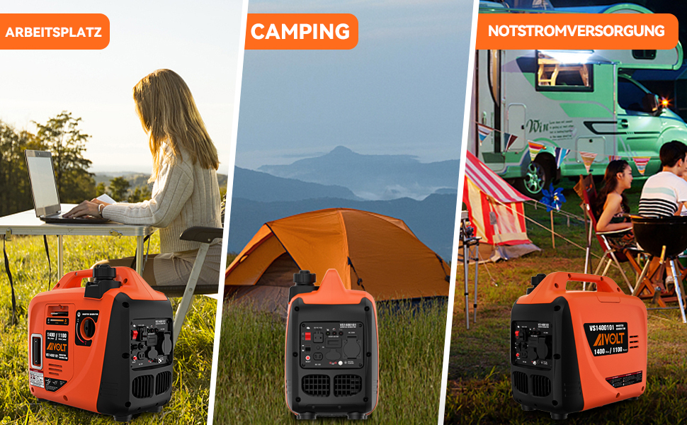 Інверторний генератор AIVOLT 1400W: бензиновий, тихий, для кемпінгу, фестивалів та дому. 2 USB, 12V DC та 230V розетки