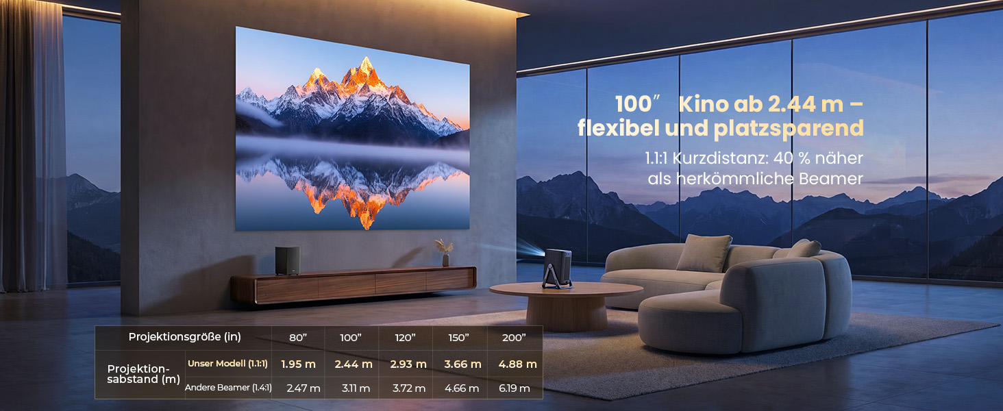 4K Smart проектор KOGATA: Короткофокусний, портативний, Dolby Audio, WiFi 6, Bluetooth 5.4 для дому, вулиці та саду