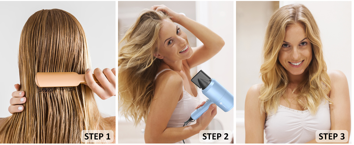 Іонний фен для волосся Slopehill 1800W для швидкого сушіння, професійний салонний фен з 3 насадками-концентраторами, дифузором, 3 режимами температури та 2 швидкостями (матовий синій)