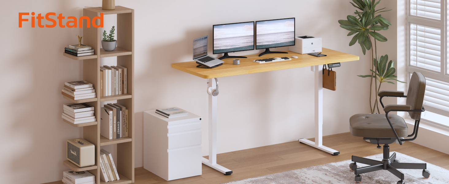 Регульований стіл FQ1 160x60 см з електропідйомом, з стільницею, для стоячи роботи, з комп'ютерним столом, гачком, блокуванням для дітей, функцією пам'яті для офісу та дому - Ahorn 160 x 60 см Білий + Ahorn