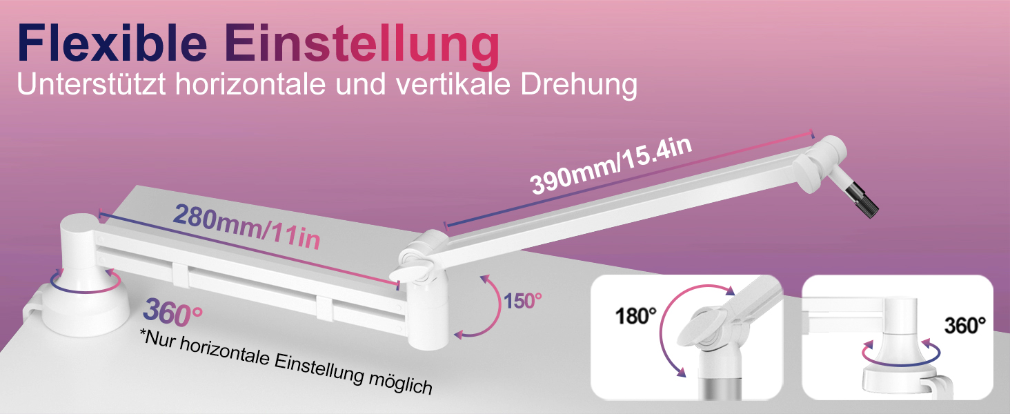 Мікрофонний стійкий кронштейн Low Profile для Blue Yeti, подкастингу та геймінгу, білий - до 2 кг, адаптери 3/8