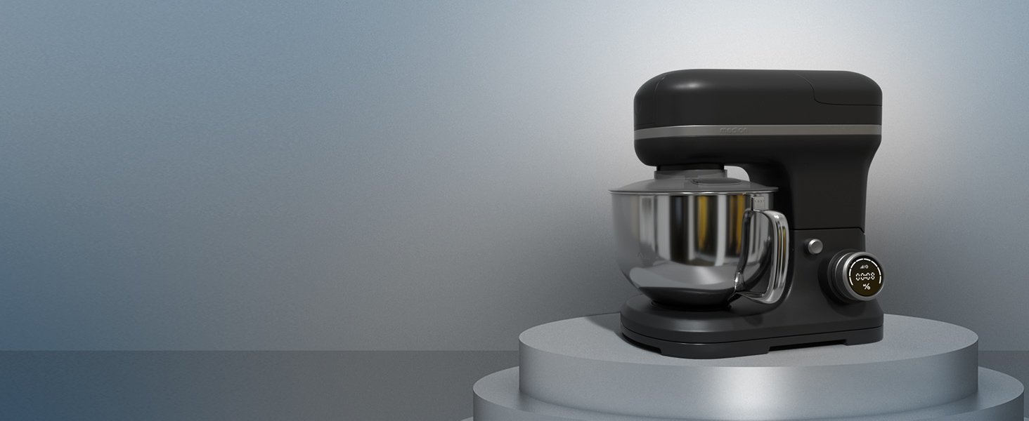 Кухонна машина MEDION MD18430: 3-в-1 (міксер, м'ясорубка, кухонний комбайн), 5 л чаша з нержавіючої сталі, 1200 Вт, подрібнювач, нарізувач, цифровий дисплей, чорний