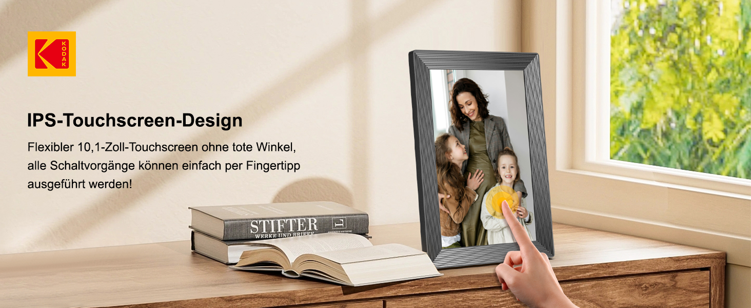 Цифровий фоторамка Kodak WiFi, 10.1 дюйма, HD IPS сенсорний екран, 32GB, автоматичне обертання, WiFi, для стін, чорний