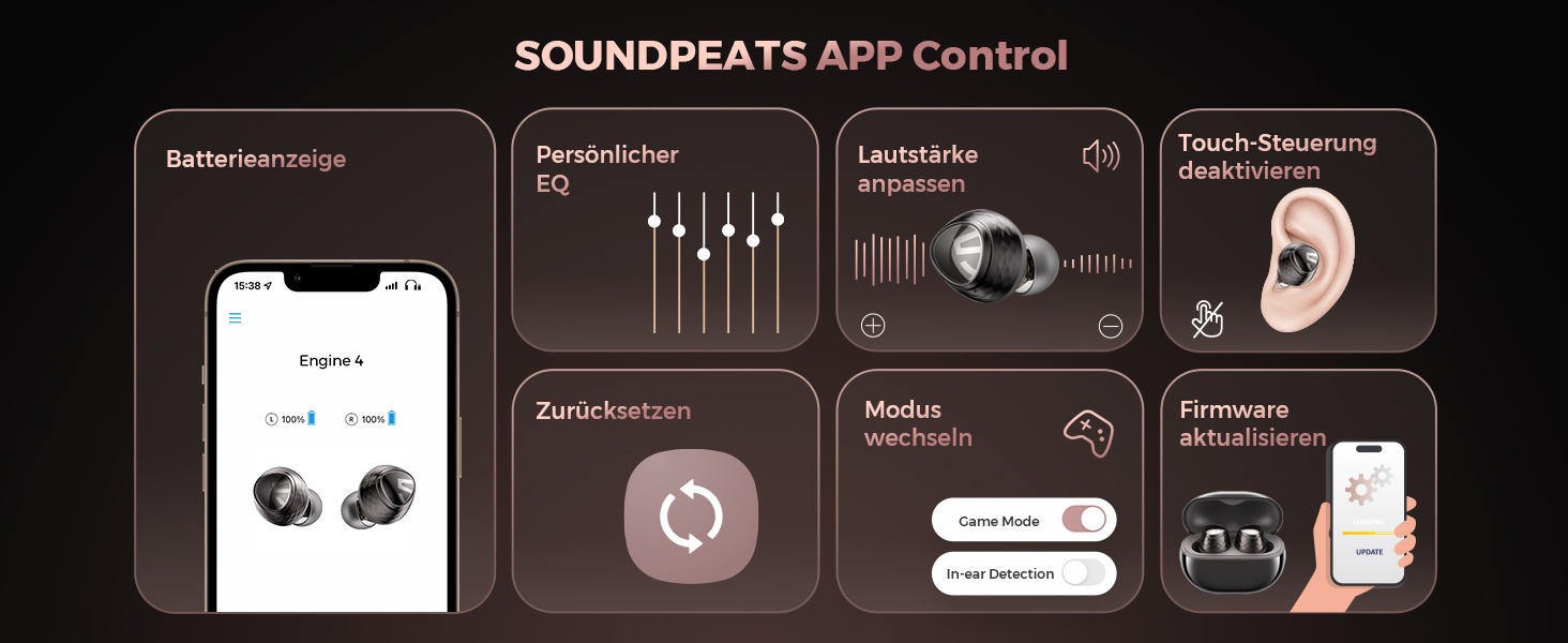 Навушники SoundPEATS Engine4 Bluetooth 5.3, Hi-Res Audio, LDAC, 43 години, Керування додатками, Антрацит