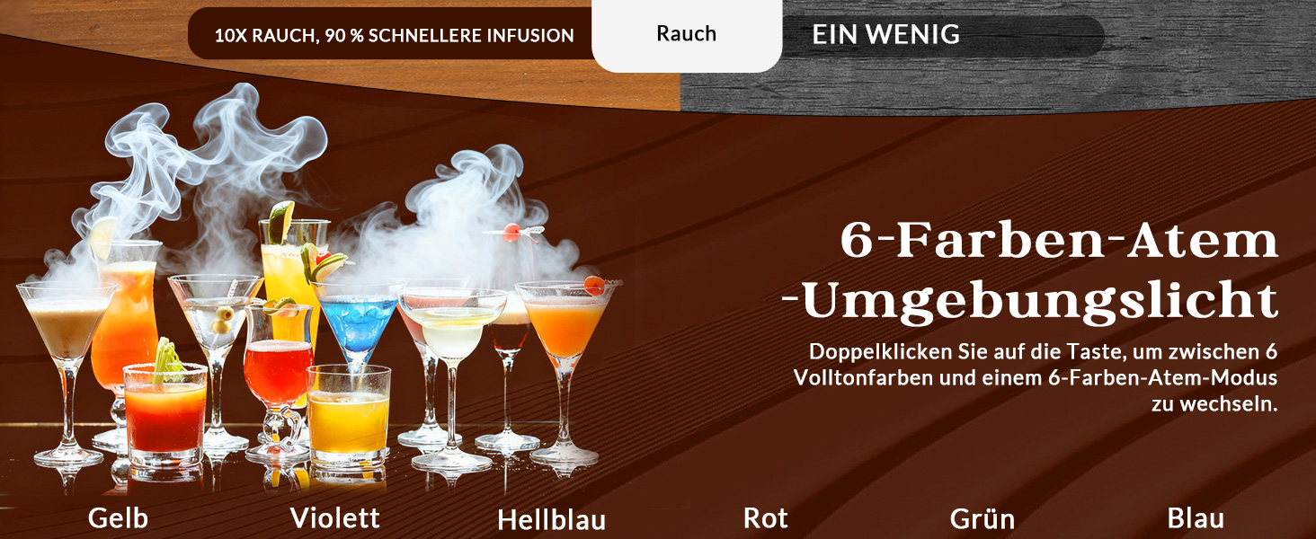 Електричний набір для копчення коктейлів CIRYASR з 6 смаками, RGB підсвітка, для віскі/бурбон, подарунок для чоловіків