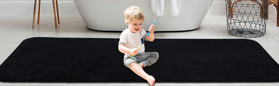 Комплект килимків для ванної кімнати: м'який мікрофібровий килимок 50x80 см та килимок для унітазу 50x40 см, чорний, нековзний, для ванної кімнати