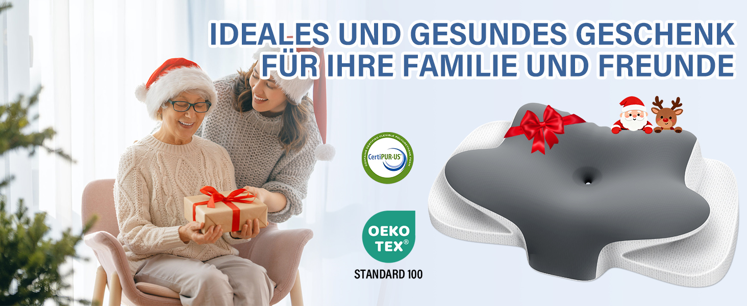 Подушка для шиї з піною з пам'яті, дихаюча, ергономічна, 65x37x10/12см, сіра