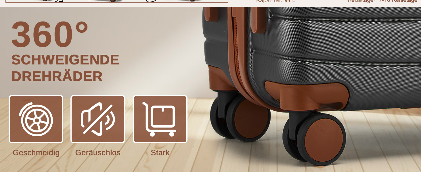 Валіза KONO, середнього розміру, 66 см, ABS+PC, з коліщатами та кодовим замком (темно-зелений/коричневий)