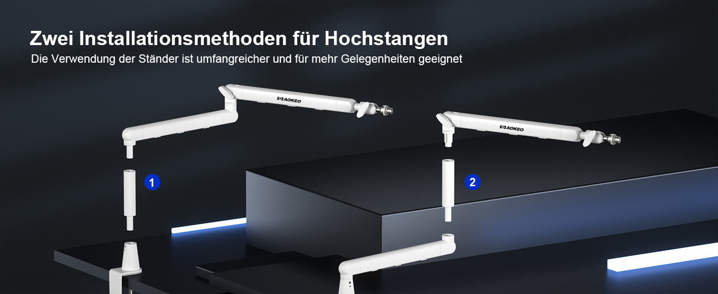 Стійка для мікрофона Aokeo AK-55 для столу, біла - для Yeti, Snowball, HyperX, Elgato