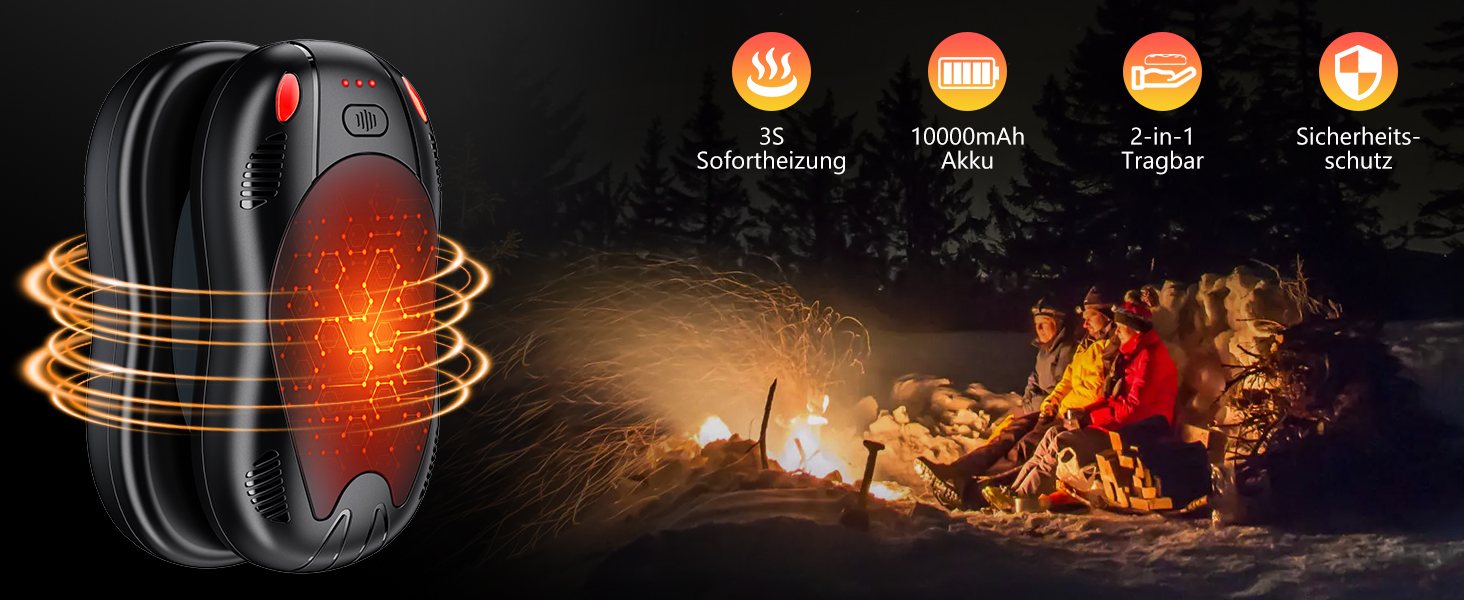 Електричні грілки для рук FANDLISS з акумулятором 10000mAh, двосторонній нагрів, магнітний набір 2 шт., USB, 3 режими нагріву, для кемпінгу та активного відпочинку, подарунок