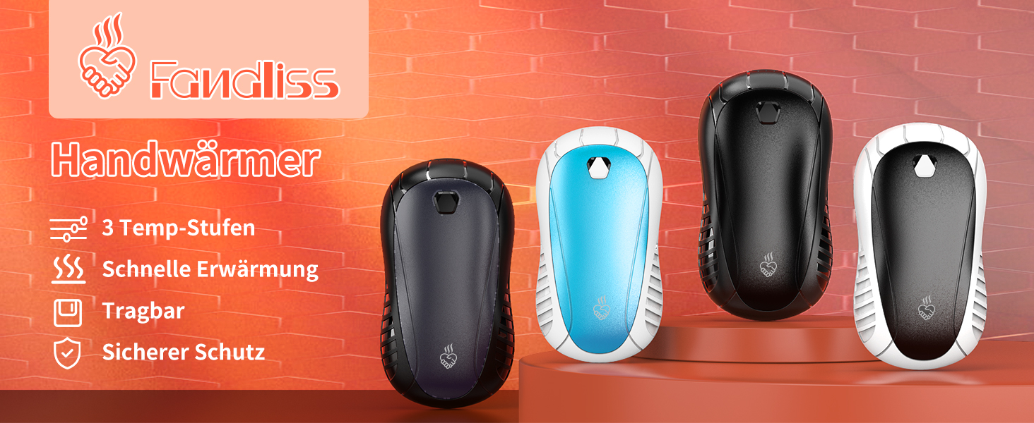 Електричні грілки для рук FANDLISS, 2 шт. - портативні, акумуляторні, 6000mAh, 3 режими нагріву, швидкий нагрів, ідеальний подарунок для спорту та зими