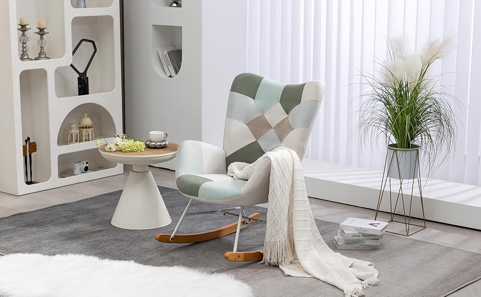 Крісло-гойдалка Cosy з підлокітниками, Patchwork, для вітальні, спальні, балкону, до 120 кг