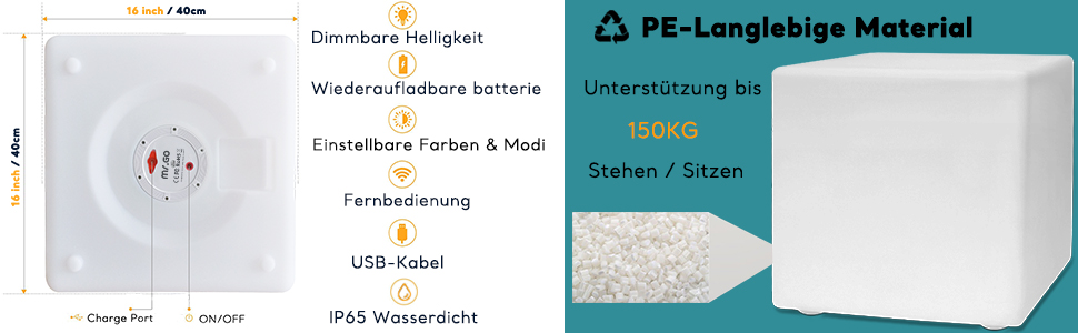 Світлодіодний куб-пуф Mr.Go 30x30x30 см RGB з пультом, акумуляторний, водонепроникний, для дому, спальні, басейну, вечірок