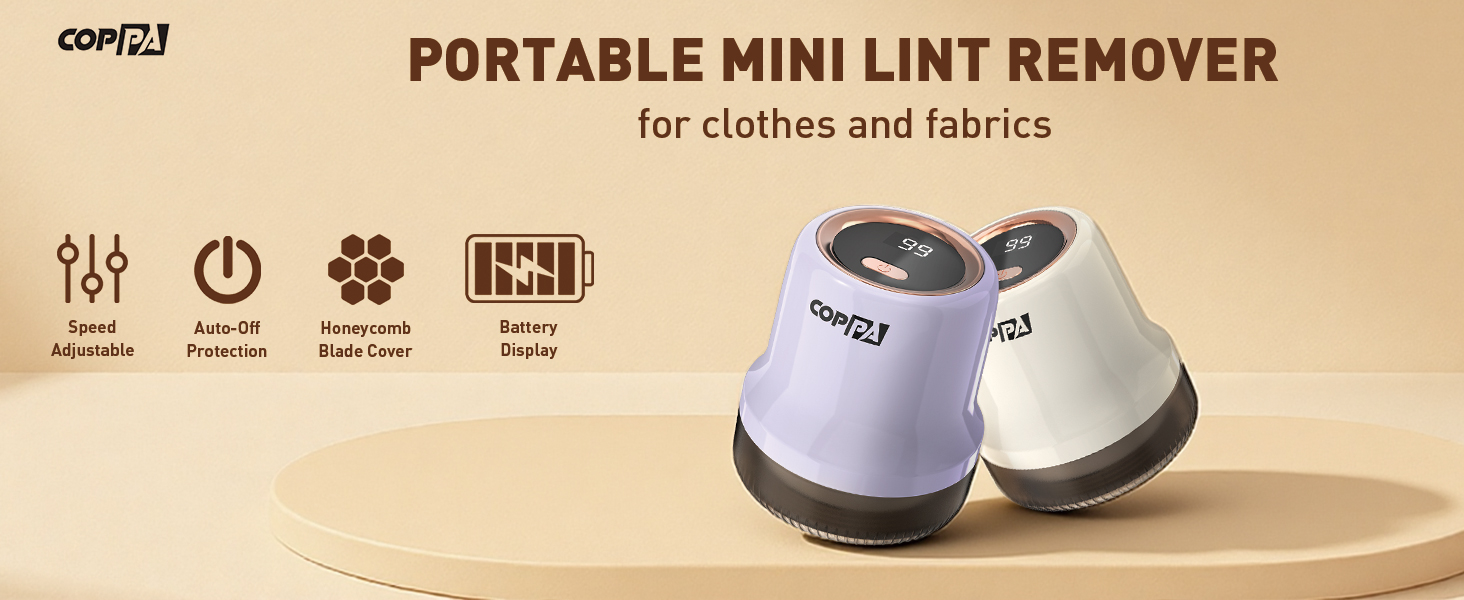 Електричний видальник ворсу для одягу та меблів COPPA з 6 лезами та індикатором заряду