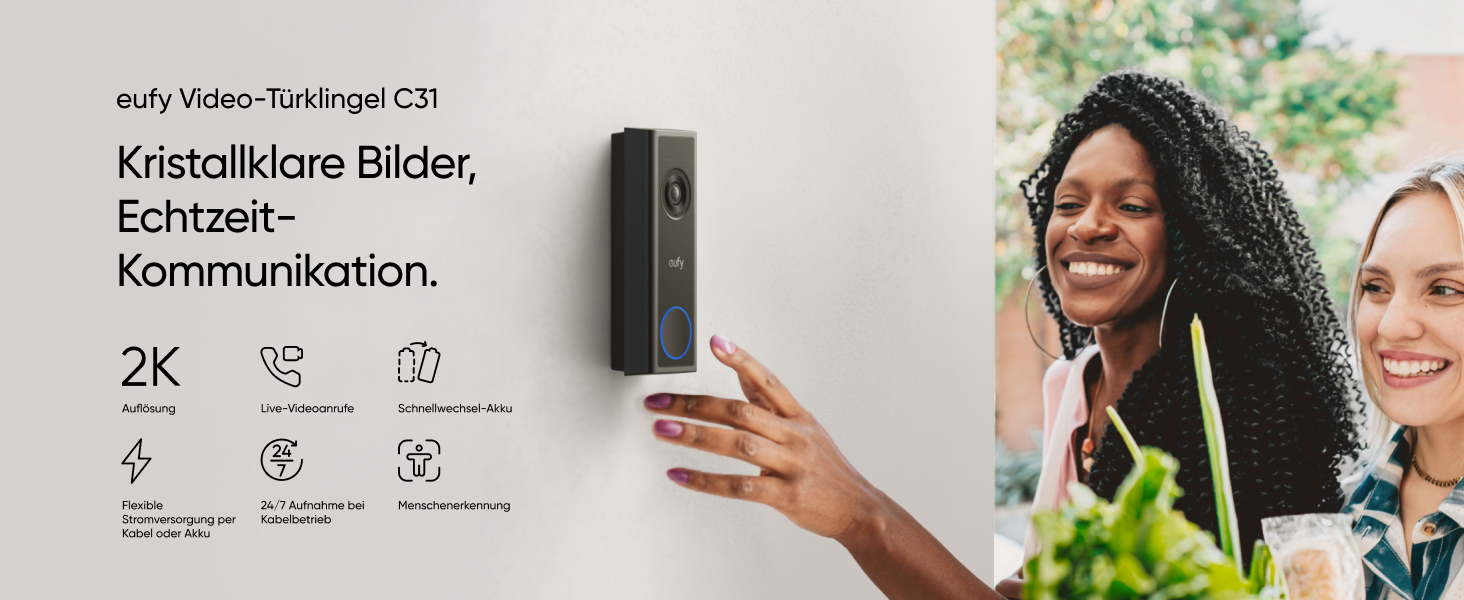 Відеодзвінок eufy Security C31 з камерою та Chime, 2K FHD, без підписки, акумуляторний, з Wi-Fi