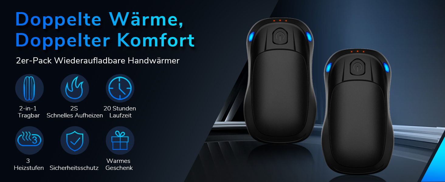 Електричний грієчка для рук, перезаряджуваний, USB, 2 шт. (чорний)