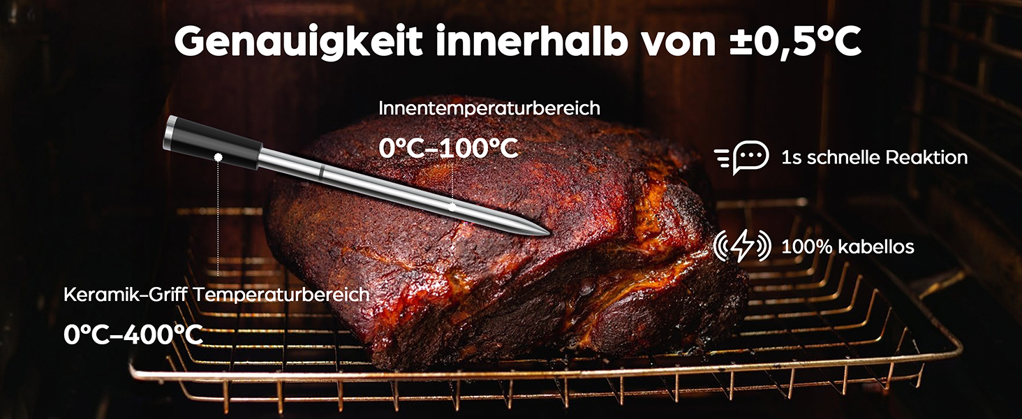 Бездротовий термометр для м'яса BFOUR 2025 з Bluetooth, подвійний сигнал, моніторинг через додаток, водонепроникний IP67, для гриля, печі, коптильні, ротатерії