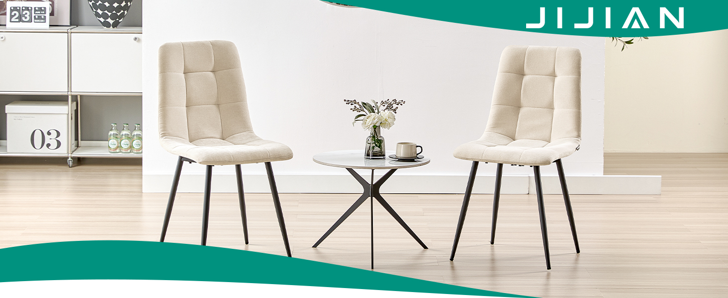Набір з 4-х оббитих стільців для їдальні з металевими ніжками, льонова тканина, шаховий візерунок, для вітальні, спальні, кухні, лоджії, рецепції, бежевий колір