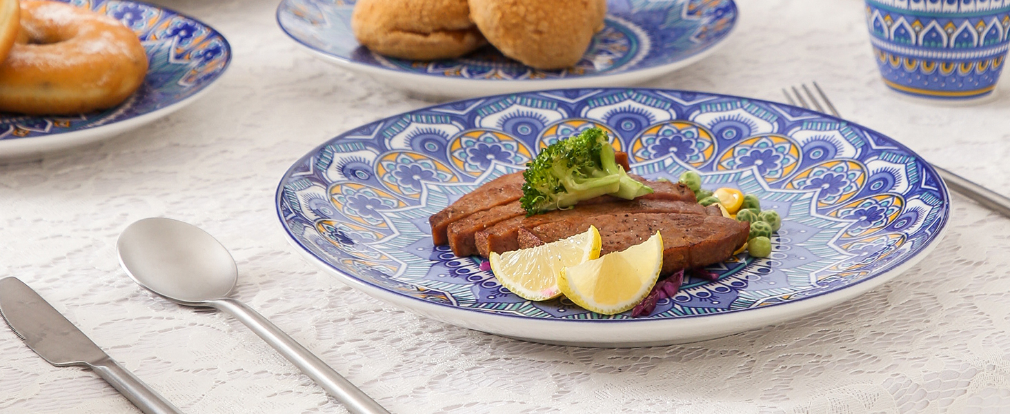 Посуд Vancasso Mandala, 16 предметів, порцеляновий набір для 4 осіб, блакитний, богемський стиль, ручна розпис