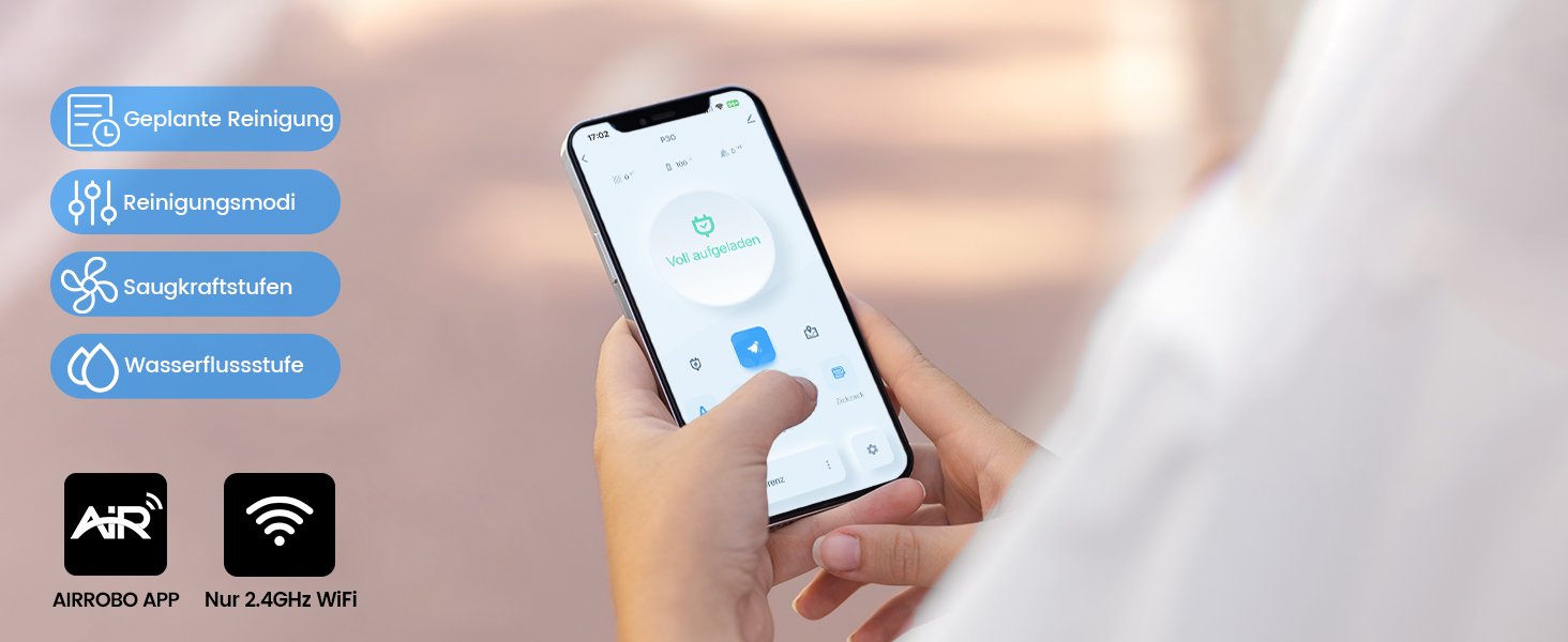 Робот-пилосос AIRROBO P30 з функцією миття підлоги, 3000Pa, 3-в-1, для тварин, килимів, твердих підлог, з пультом керування, 120 хв роботи, чорно-синій