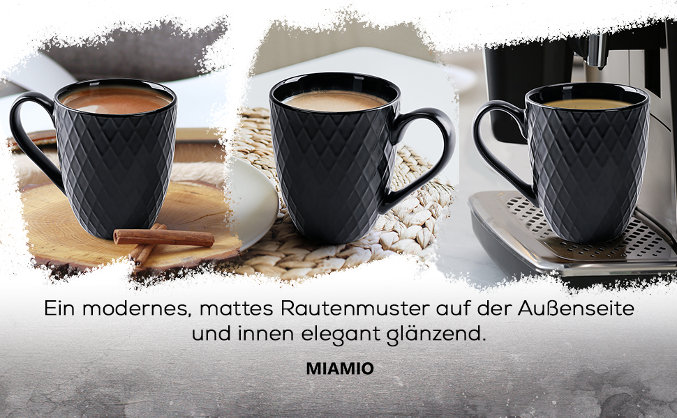 Набір кавових чашок Miamio Palmanova (6 шт., 400 мл) – чорний матовий керамічний набір