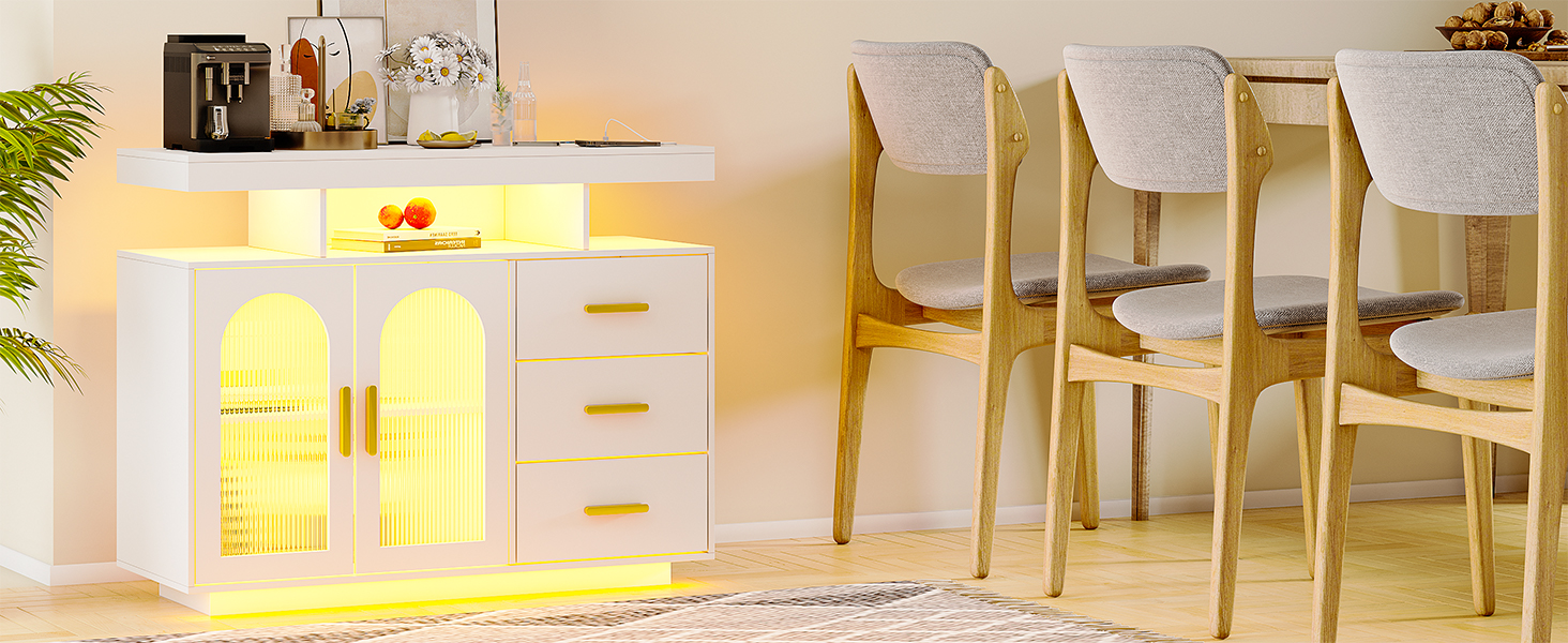 LED комод-тумба Gurexl з бездроговою зарядкою, RGB-підсвічуванням, сенсорами та регульованими полицями (80x40x100 см), білий