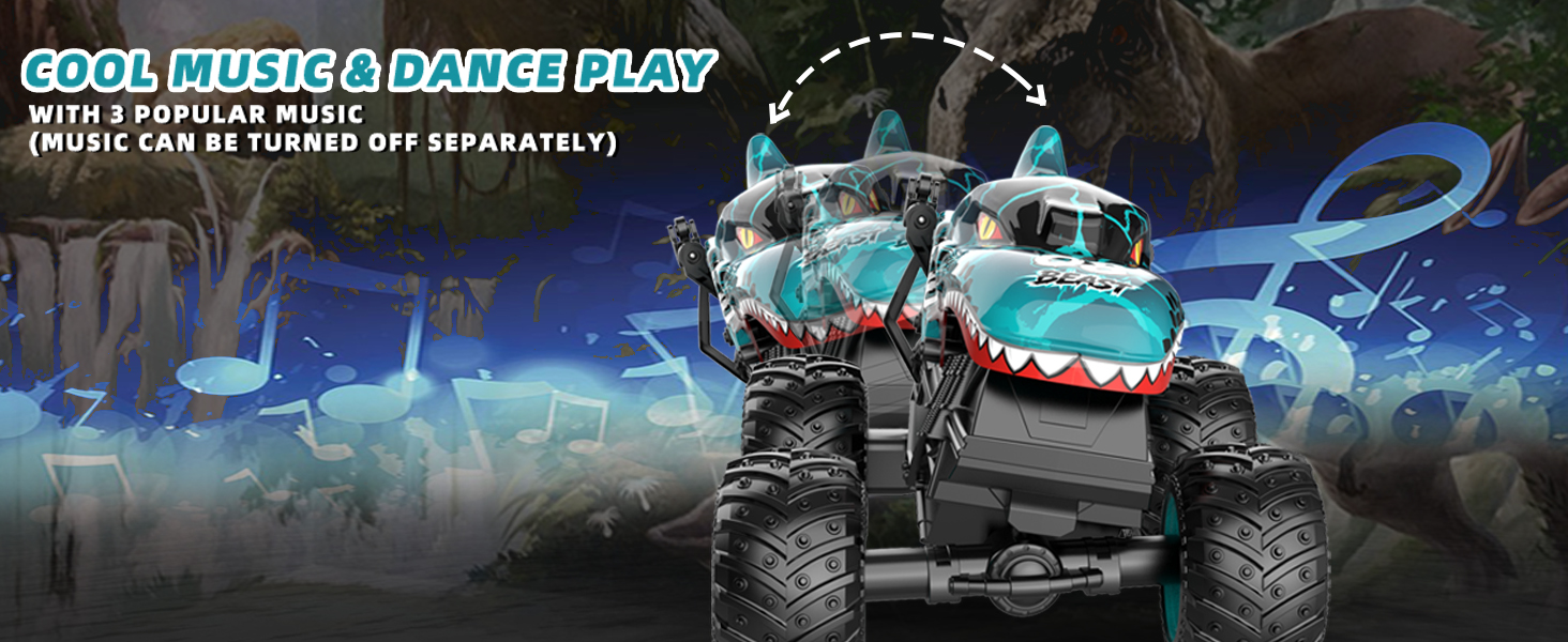 RC Monstertruck 1:20 2.4GHz Динозавр – Радіокерований позашляховик, 20 км/год, LED, Музика, для хлопчиків та дівчаток від 3 років, Зелений