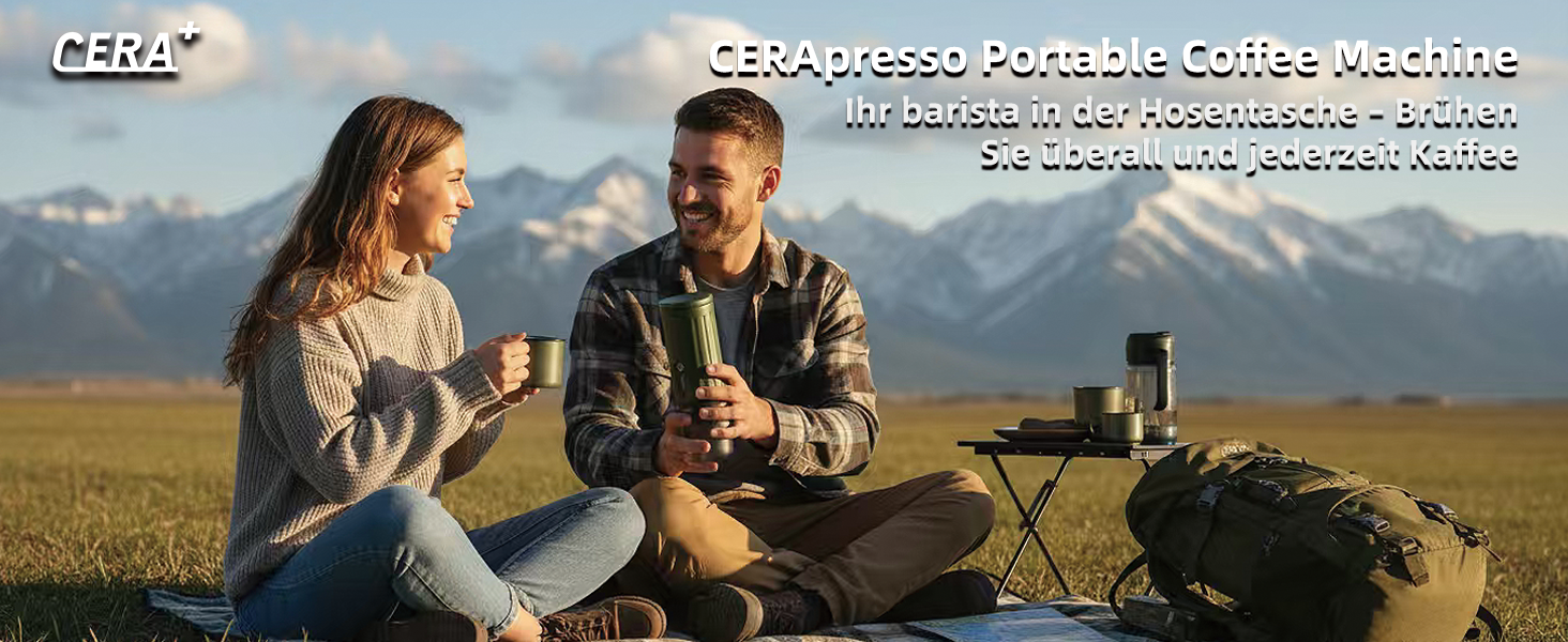 Портативна еспресо-машина CERA+ з самонагрівом, 20 Bar, 3 * 4500mAh, для капсул та меленої кави, чорна