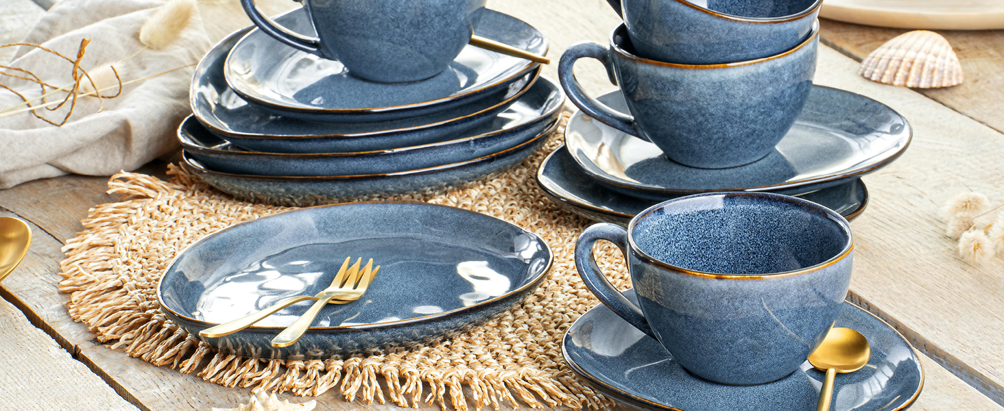 Кавовий сервіс SÄNERG Darwin 12 предметів, керамічний сервіз на 4 особи, блакитний, 300 мл, преміум-колекція