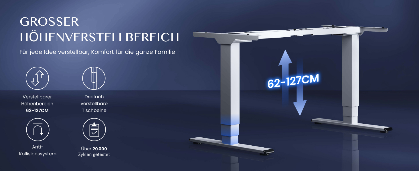 Регульований за висотою стіл FLEXISPOT E6: електричний, 160 кг, телескопічна база, пам'ять, LED дисплей, USB