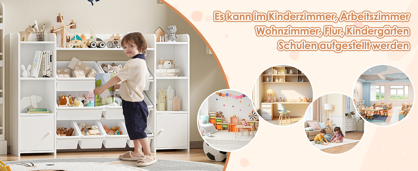 FOREHILL Дитяча полиця з 8 ящиками, дитячий шафчик, полиця для книг для дітей, органайзер для зберігання в дитячій кімнаті, меблі з іграшковою коробкою, 138,8 x 94,3 x 29,6 см, білий