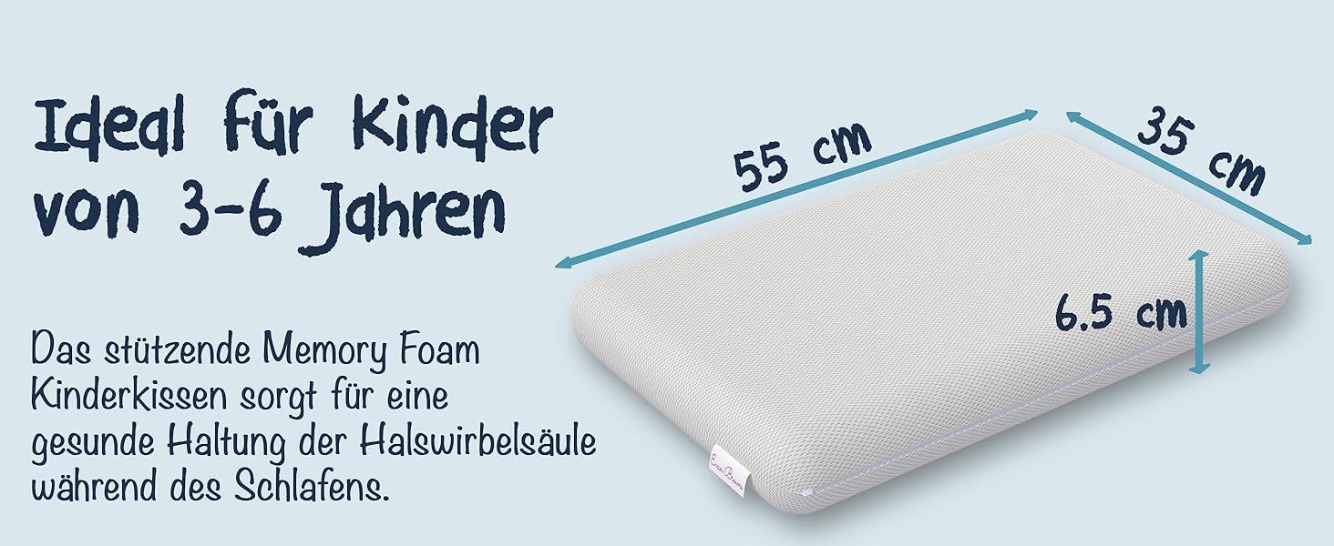 Дитяча подушка EVAN BROWNS® для сну: ортопедична, з memory foam, 55x35x6,5 см