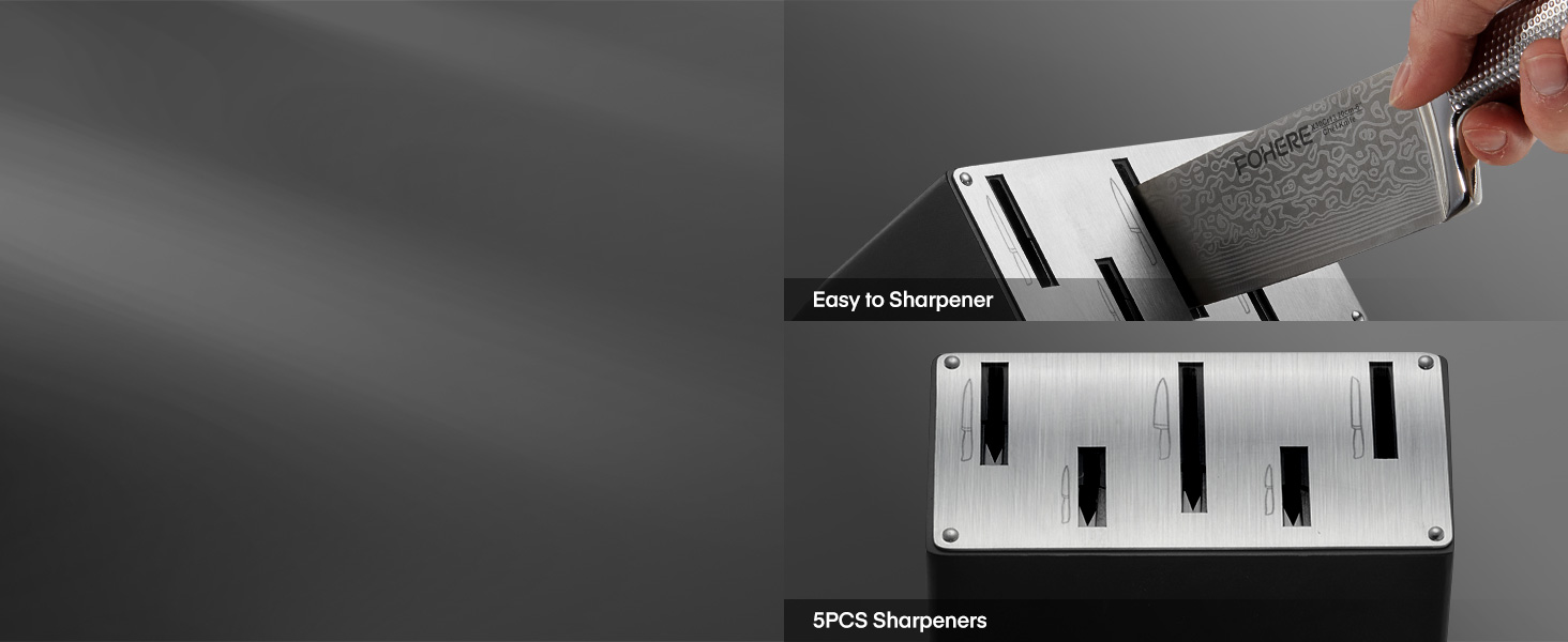 Набір ножів FOHERE 7 предметів з автозаточкою, професійний кухонний набір, з дерев'яним блоком, нержавіюча сталь, ергономічні ручки, ідеальний подарунок