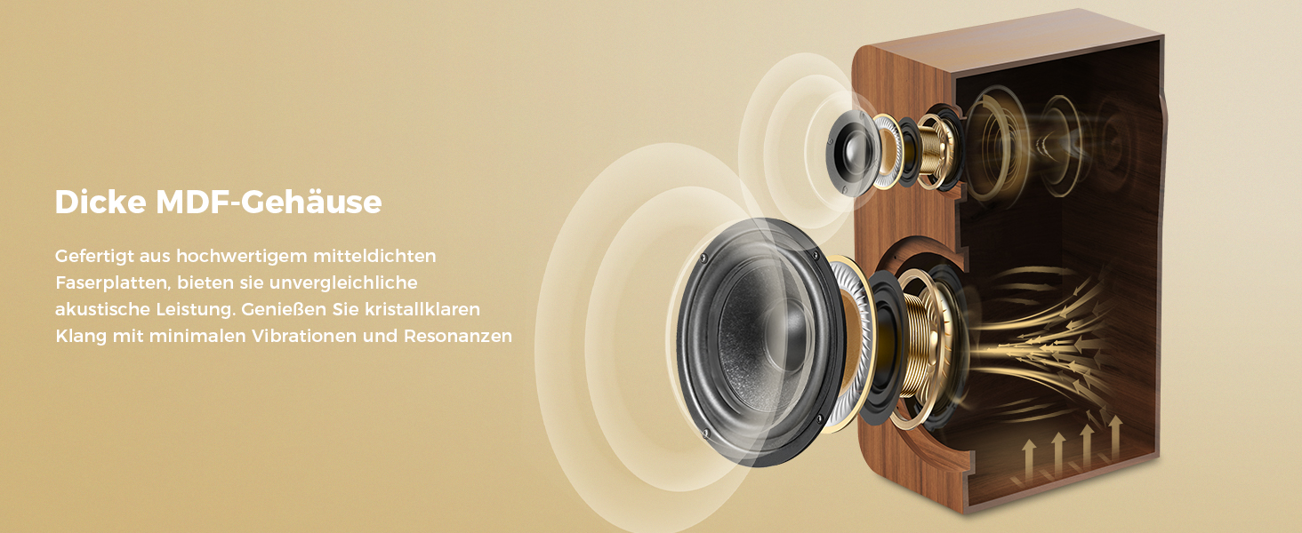 Активні полочні колонки 36W RMS, бездротові Bluetooth 5.4 динаміки для ПК з 5-дюймовим вуфером, USB-цифровим аудіо, регулюванням басів та високих частот, студійні монітори з RCA для вінілового програвача та ТВ, дерево