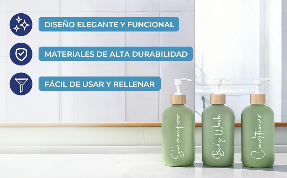 Набір дозаторів для мила в ванну кімнату, матовий чорний, 500 мл, 3 шт. для гелю та шампуню, з воронкою, елегантний та практичний