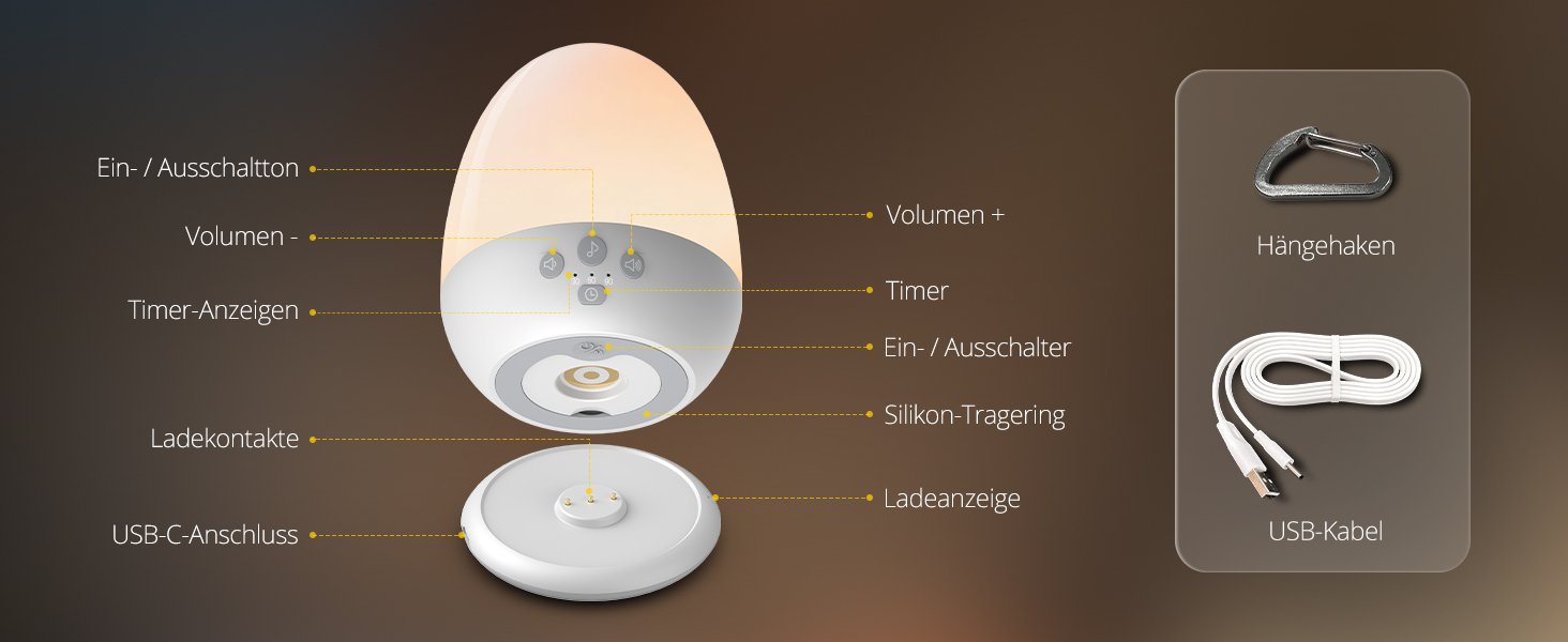 Нічник дитячий JolyWell з генератором білого шуму, RGB підсвічування, 3 режими температури, димер, 18 звуків, таймер, USB-C зарядка