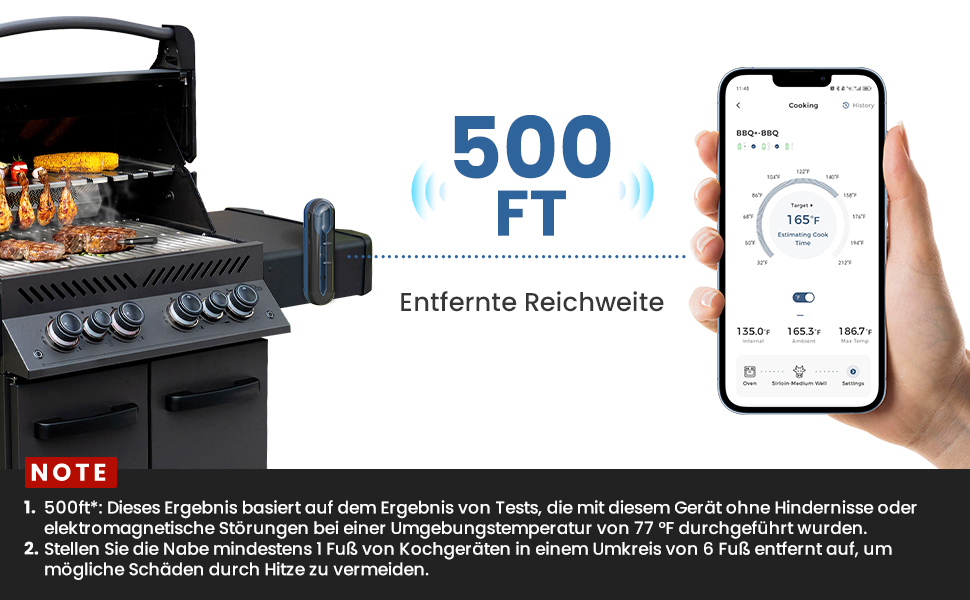 Бездротовий термометр для м'яса для гриля та копчення, 500FT, Bluetooth, для BBQ, духовки, гриля, коптильні, Sous Vide - блакитний