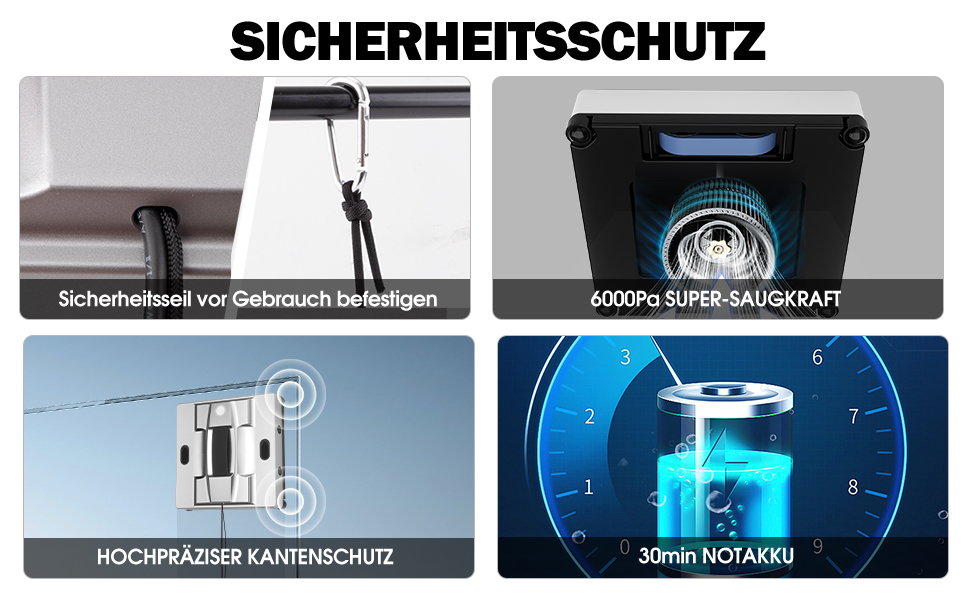 Робот для миття вікон K2 з функцією розпилення, 6000Pa, тихий, для рамових та безрамових вікон, з 4 запасними серветками