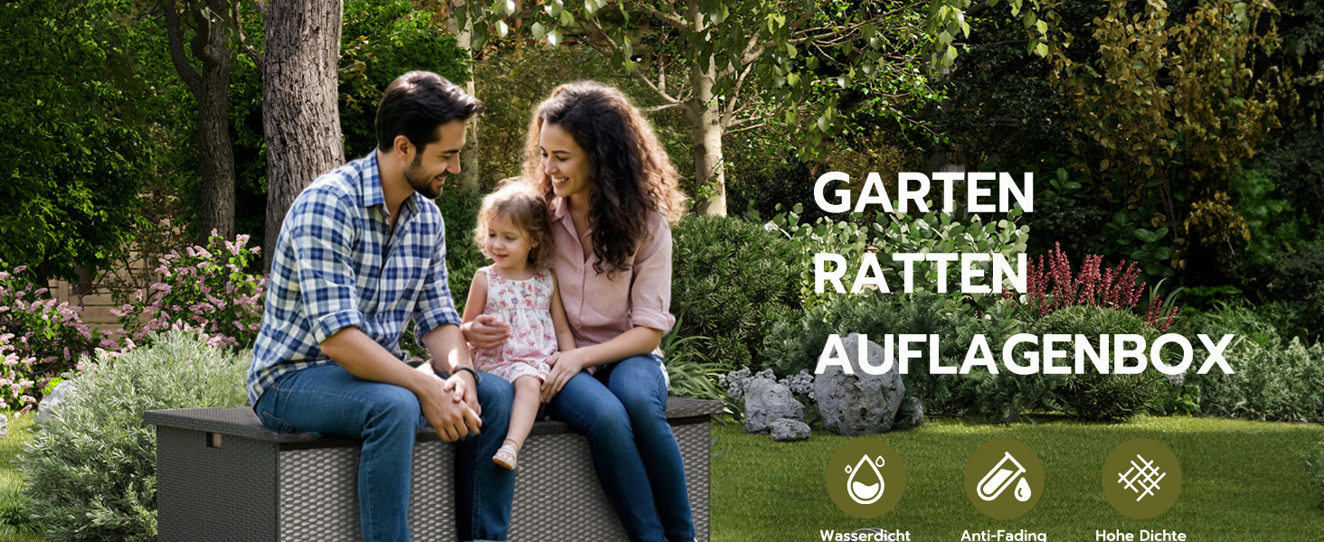 Скриня для подушок садових Polyrattan Amopatio 650л, водонепроникна, з газліфтом, чорна. Ящик для зберігання речей на вулиці для саду, балкону