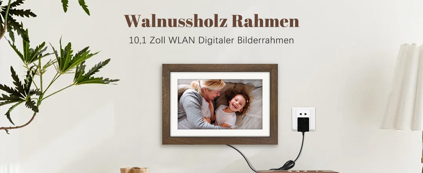 Цифровий фоторамка Eptusmey 10.1 дюймів з Wi-Fi, дерев'яний корпус з дуба, 32GB, HD IPS сенсорний екран 1280x800, відтворення фото/відео через Uhale APP, подарунок для чоловіків та жінок, колір A-Білий